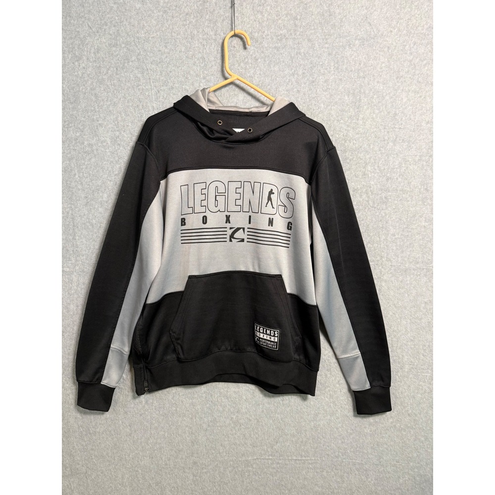 Legends Boxing Mens Performance Sportswear Colorblock Hoodie Black Grey Medium